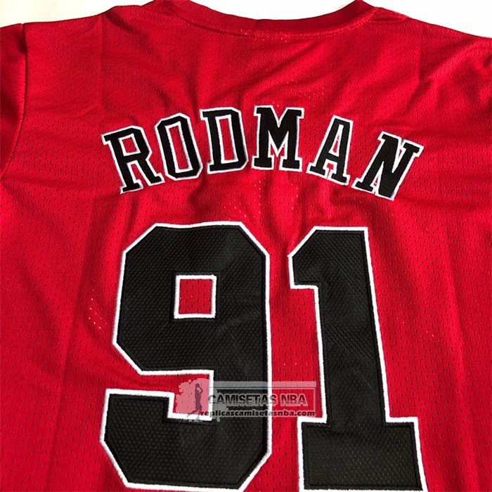 Camiseta Manga Corta Chicago Bulls Dennis Rodman NO 91 Rojo